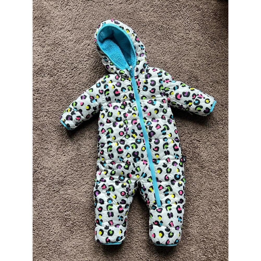 Spyder Animal Cheetah Print Baby Girl Hooded Snowsuit Fleece Lined Sz 3-6months